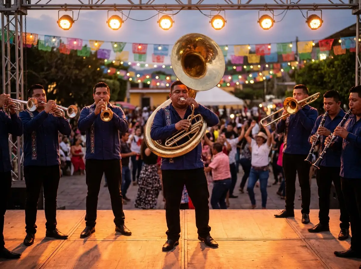 Banda regional de viento en presentación en vivo