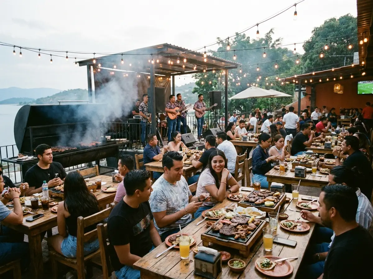 Terraza con música en vivo del restaurante Cantado y Asado